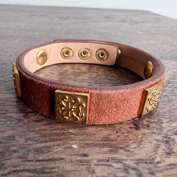 Rustic Cuff Brown and Gold Leather Adjustable Bracelet - Picture 2 of 7